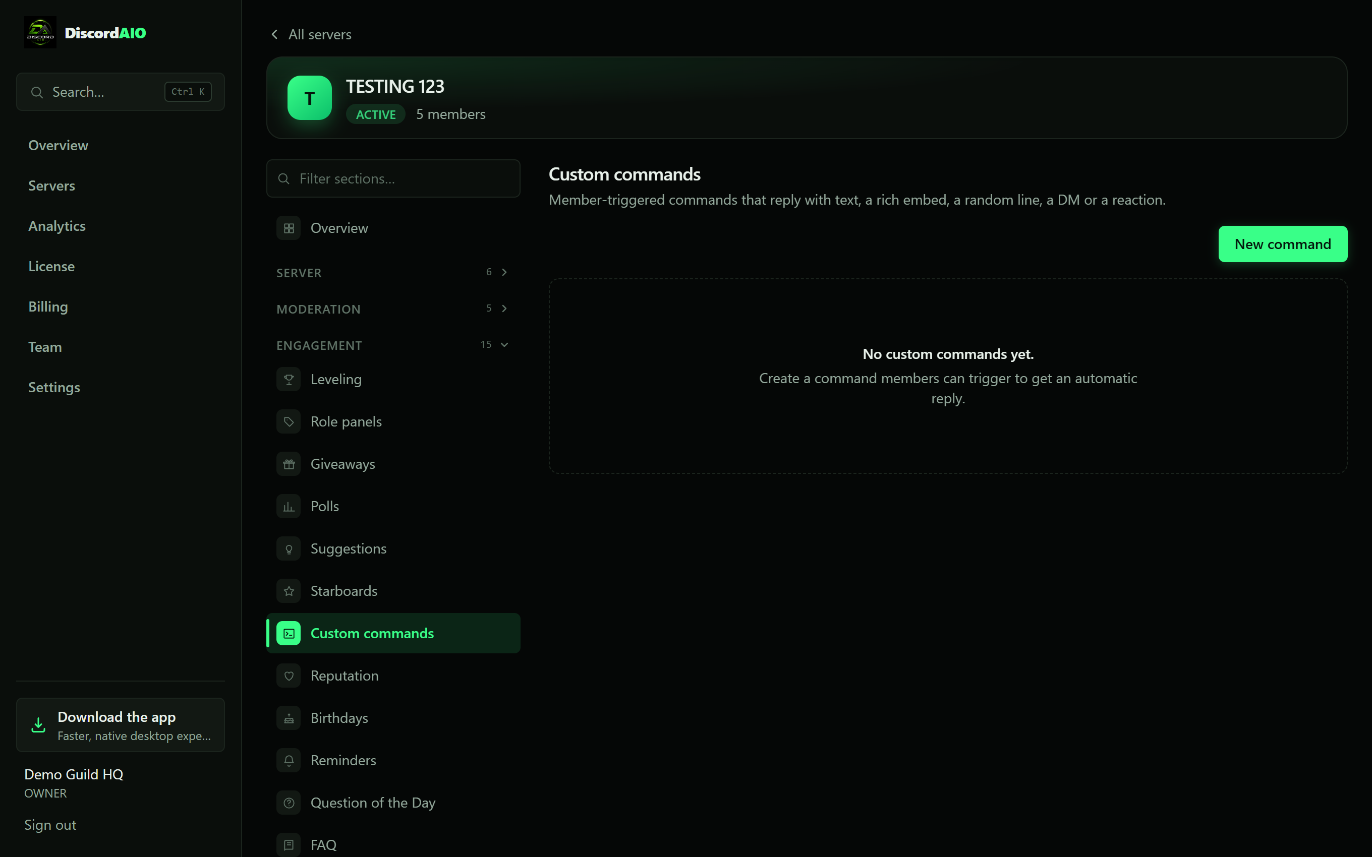 Engagement toolbox in the DiscordAIO desktop app