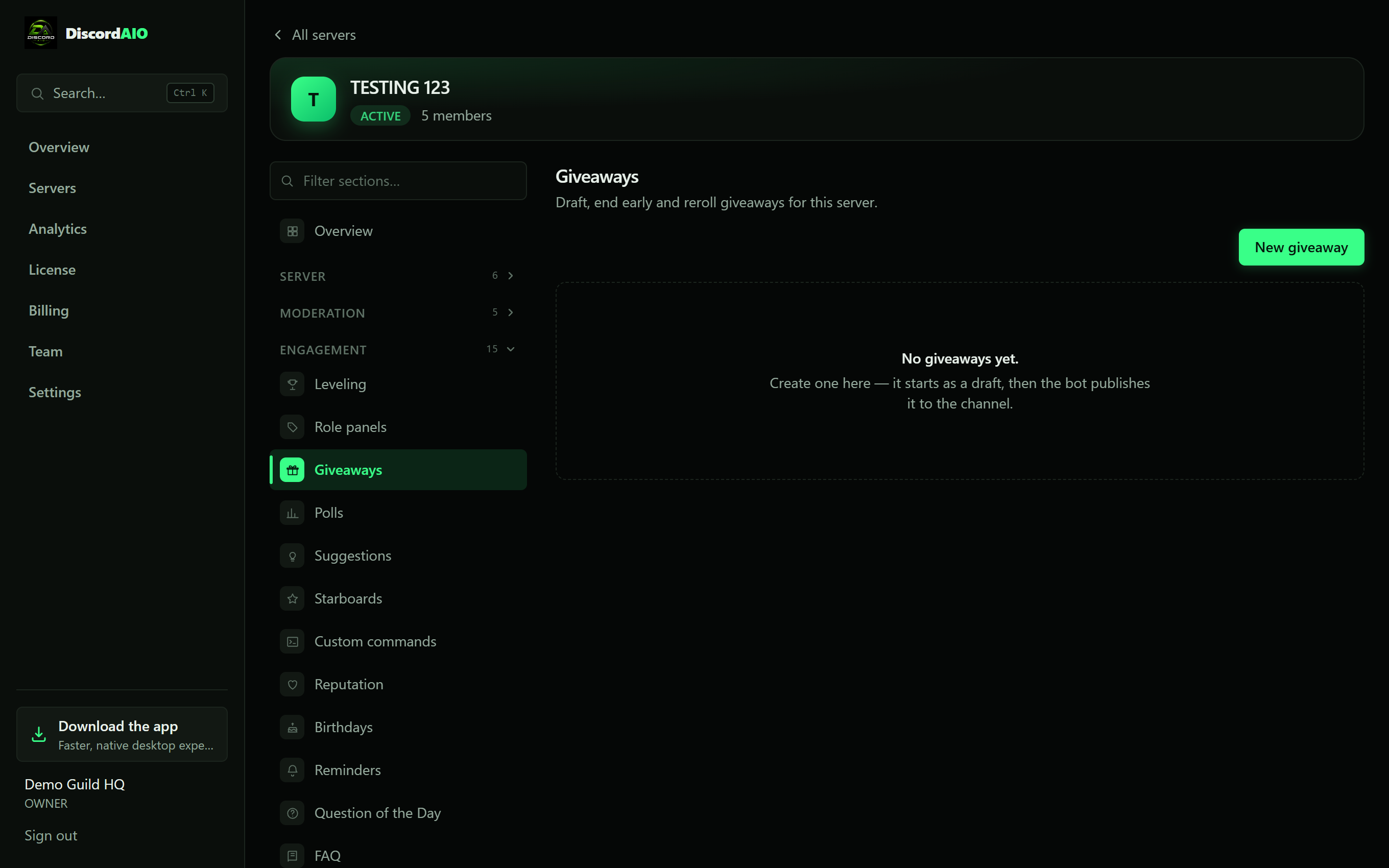 Giveaways & tournaments in the DiscordAIO desktop app